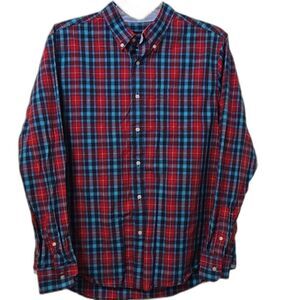 American Eagle Outfitters Mens Red Plaid Prep Fit Cotton Button Down Shirt Sz XL